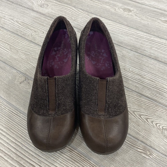 Merrell Tulip Espresso Brown Wool and Leather Wedges - sz 9.5 - Picture 2 of 9